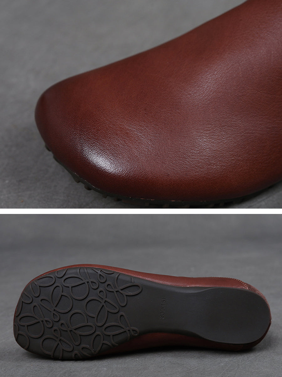 Women Vintage Soft Leather Spliced Flat Shoes