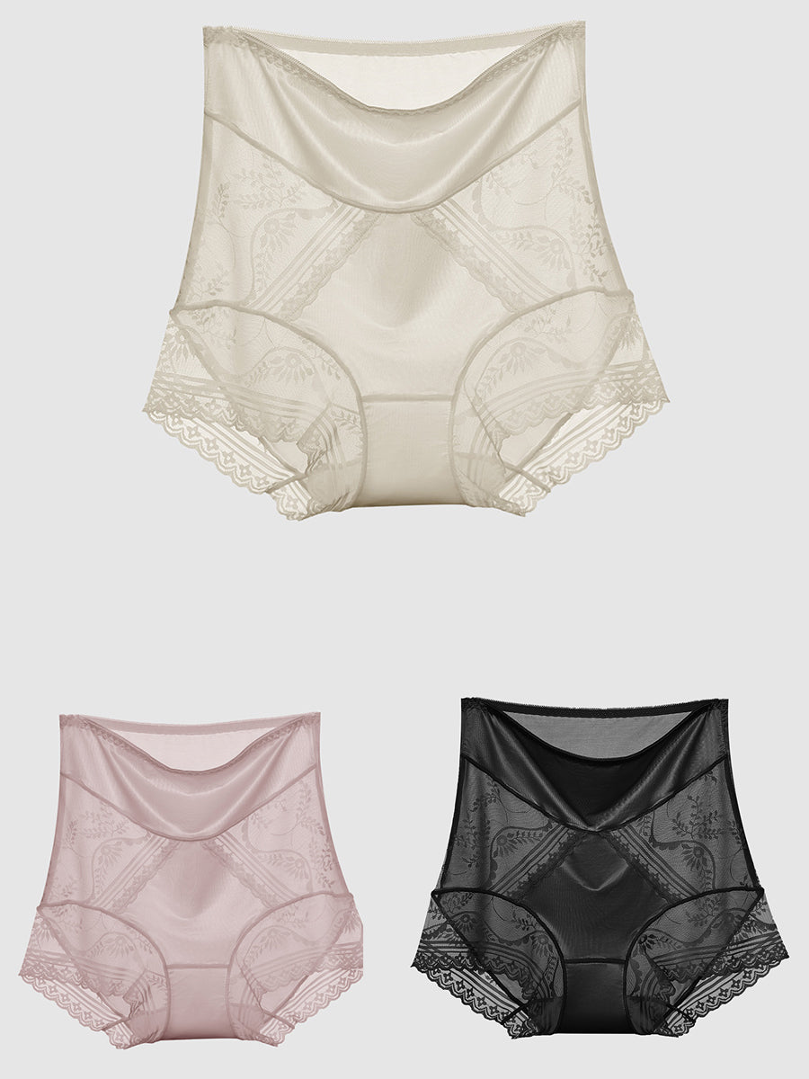 3 Pieces Women Summer Lace High Waist Underwear