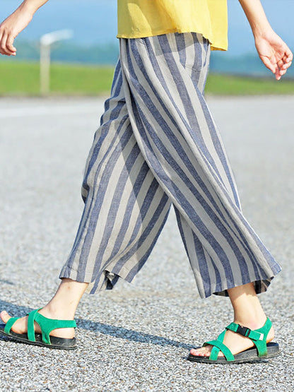 Plus-Size Casual Striped Women Loose Pants
