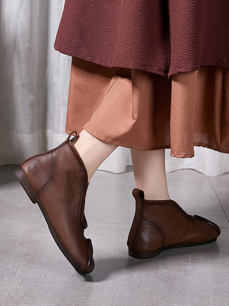 Women Genuine Leather Spliced Ankle Boots