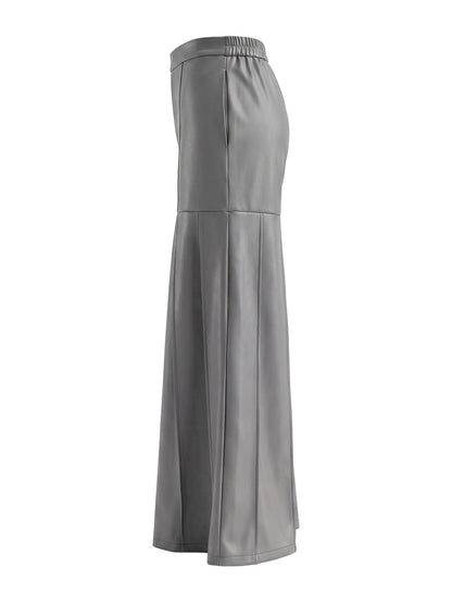 High Waisted Elasticity Pleated Pockets Solid Color Zipper Wide Leg Pants