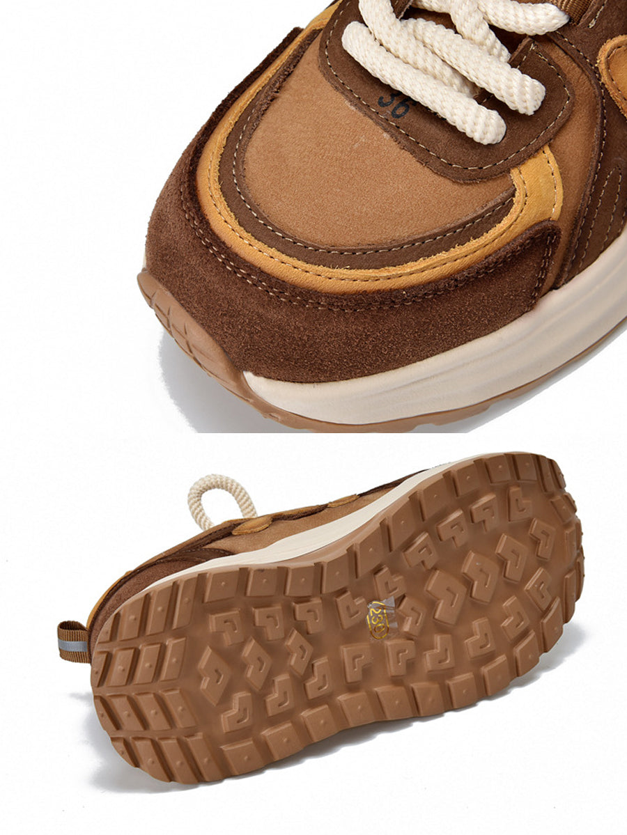 Women Casual Colorblock Leather Platform Shoes