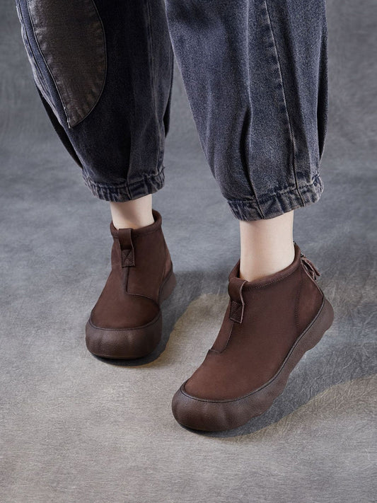 Women Winter Genuine Leather Back Zipper Flat Boots