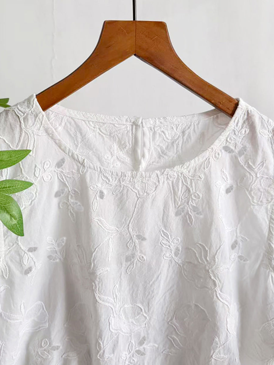 Plus Size Women Summer Floral Elegant Cotton Sleeveless Blouse
