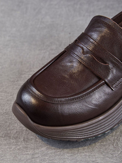 Women Vintage Genuine Leather Platform Shoes