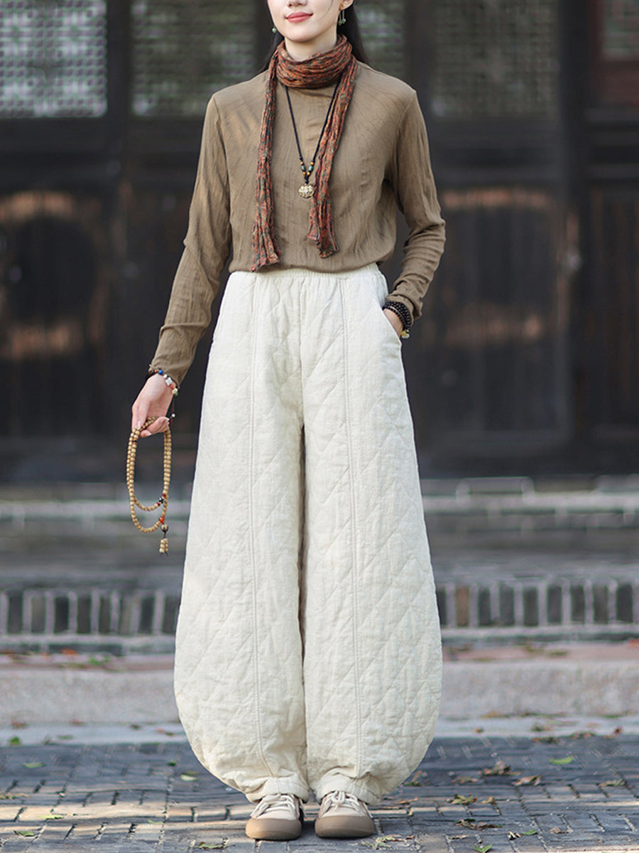 Women Winter Casual Pure Color Padded Bloomers