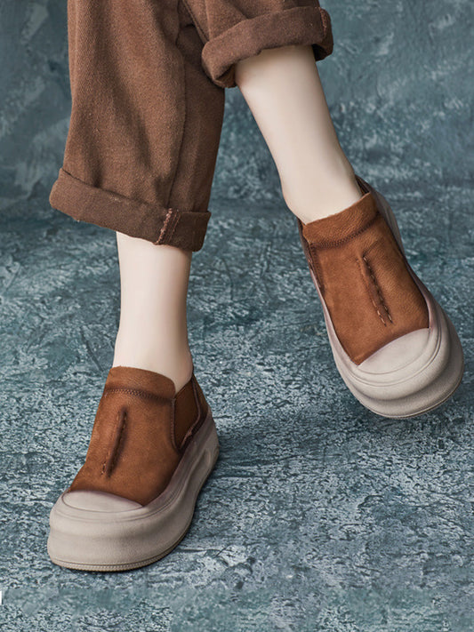 Women Autumn Vintage Genuine Leather Platform Shoes