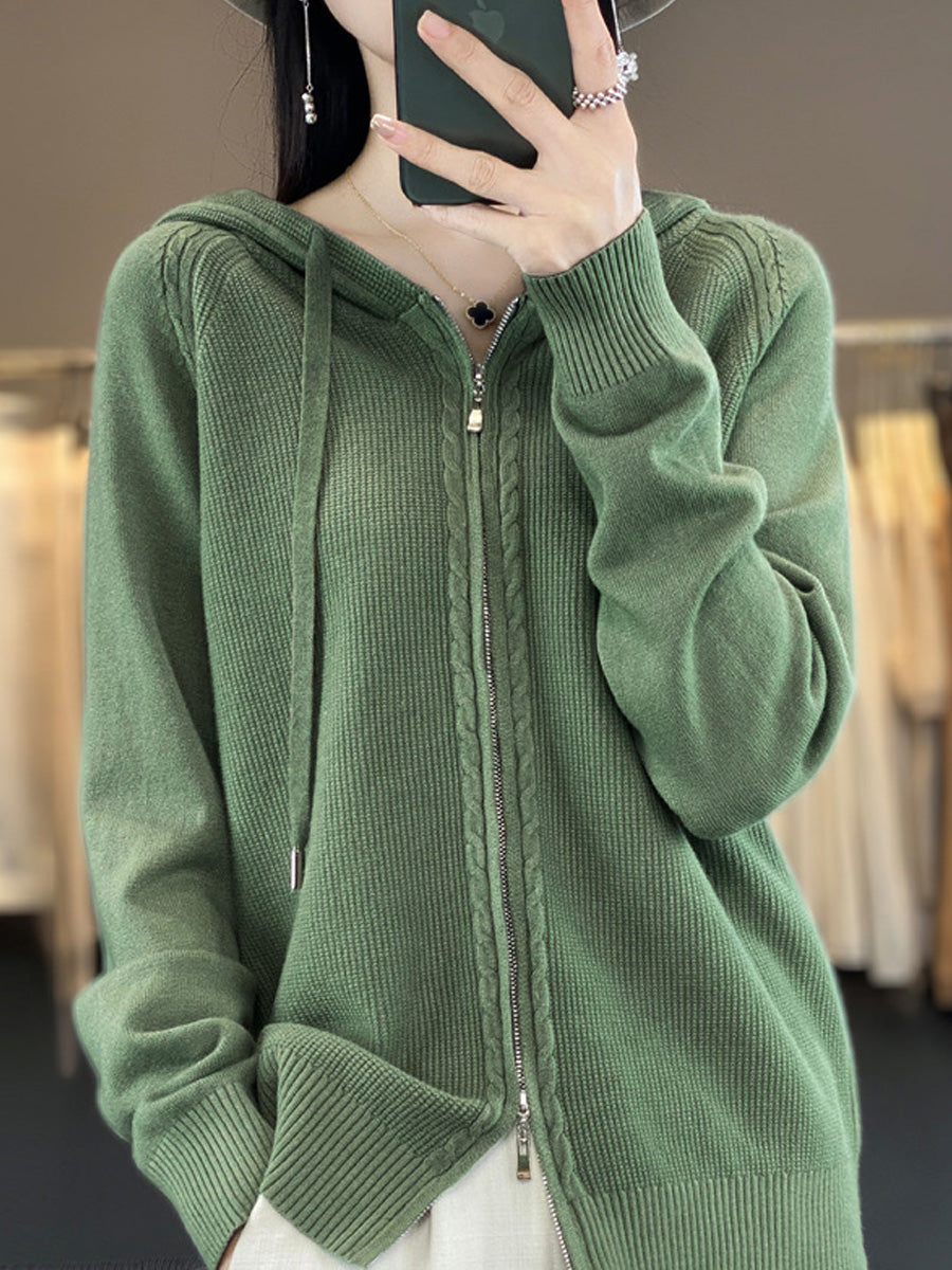 Women Autumn Casual Pure Color Hooded Sweater