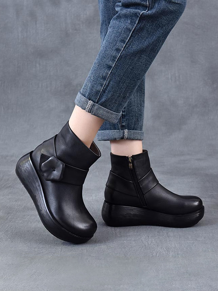 Women Genuine Leather Spliced Platform Boots