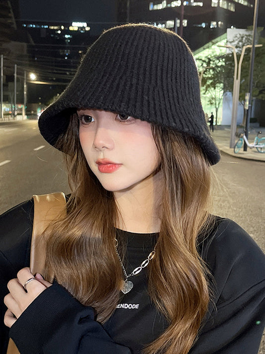 Women Autumn Casual Pure Color Knitted Bucket Hat