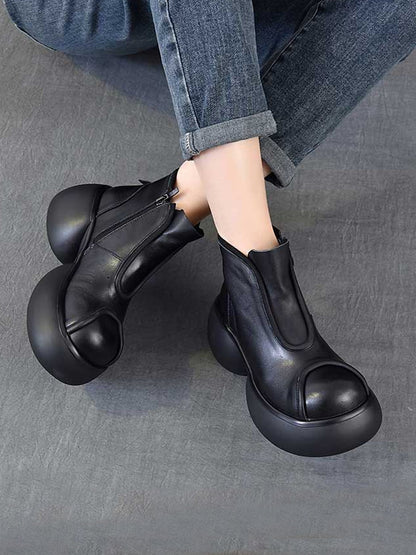 Women Winter Pure Color Leather Platform Ankle Boots