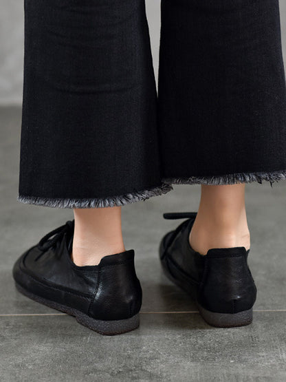 Women Vintage Genuine Leather Spliced Low Heel Shoes