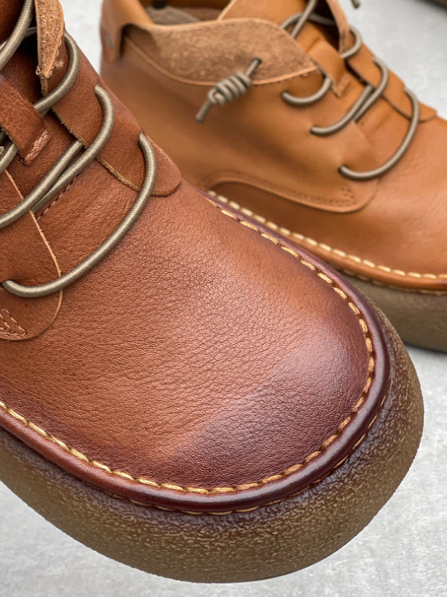 Women Vintage Genuine Leather Spliced Flat Ankle Boots