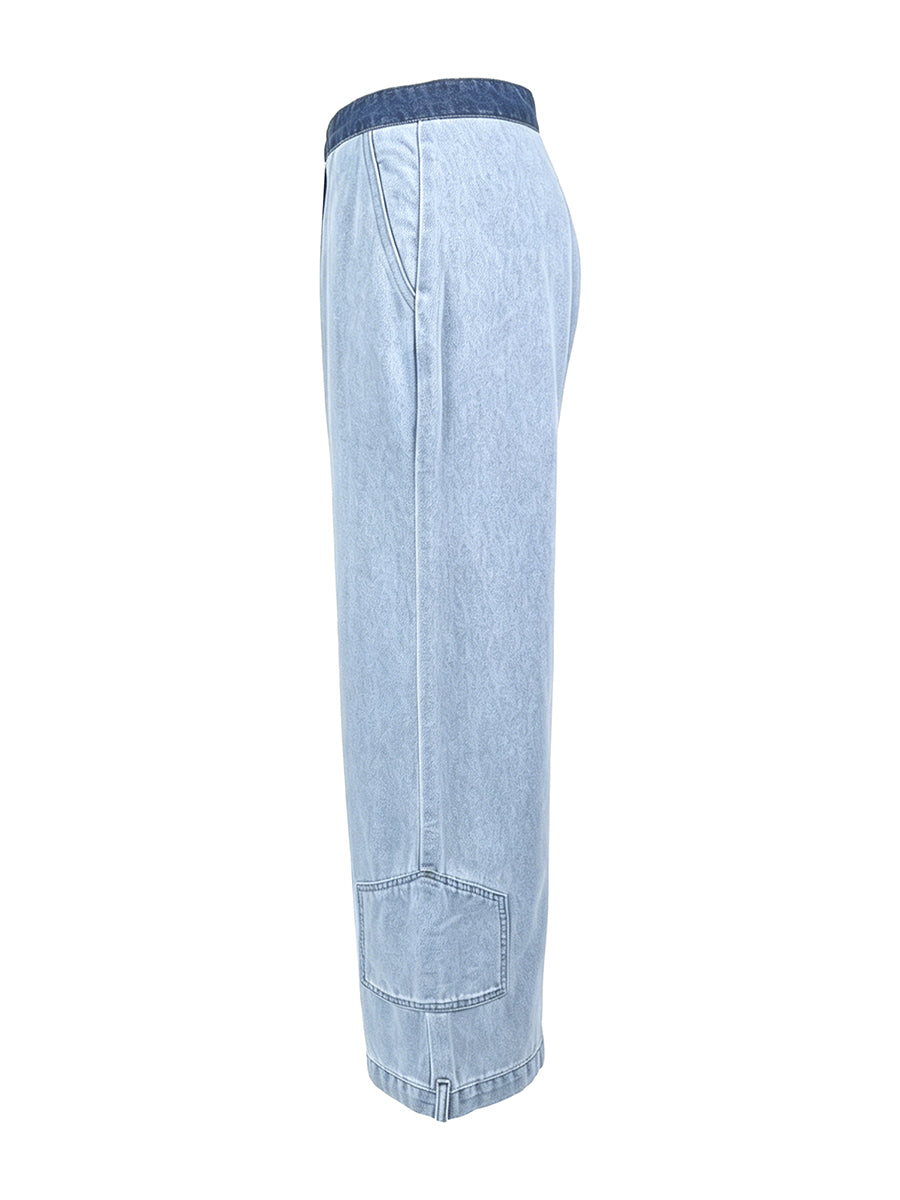 Loose Wide Leg Contrast Color Pockets Jean Pants Bottoms