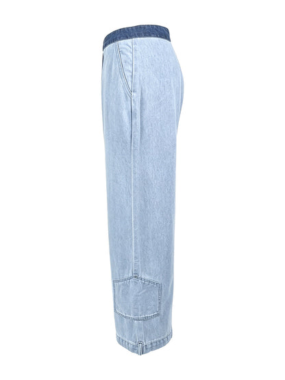 Loose Wide Leg Contrast Color Pockets Jean Pants Bottoms