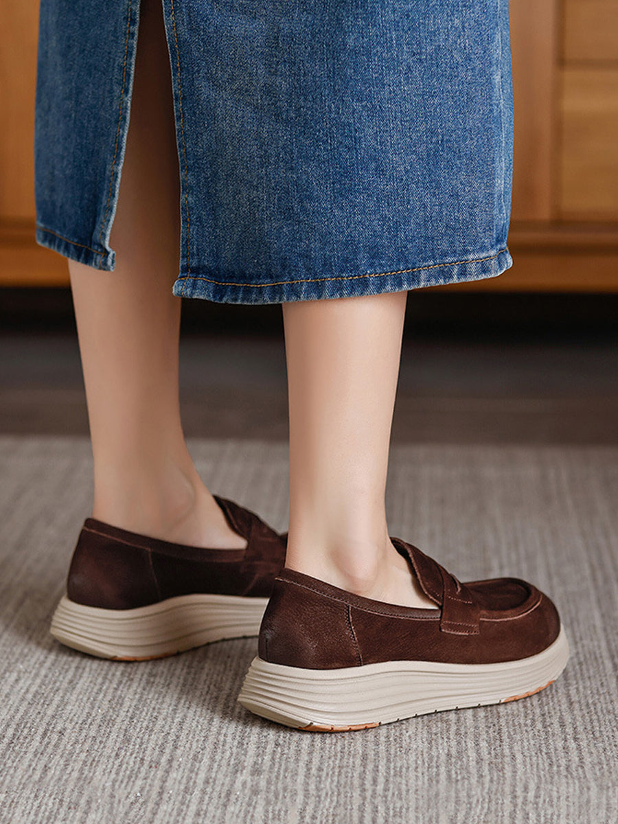 Women Vintage Autumn Genuine Leather Platform Shoes