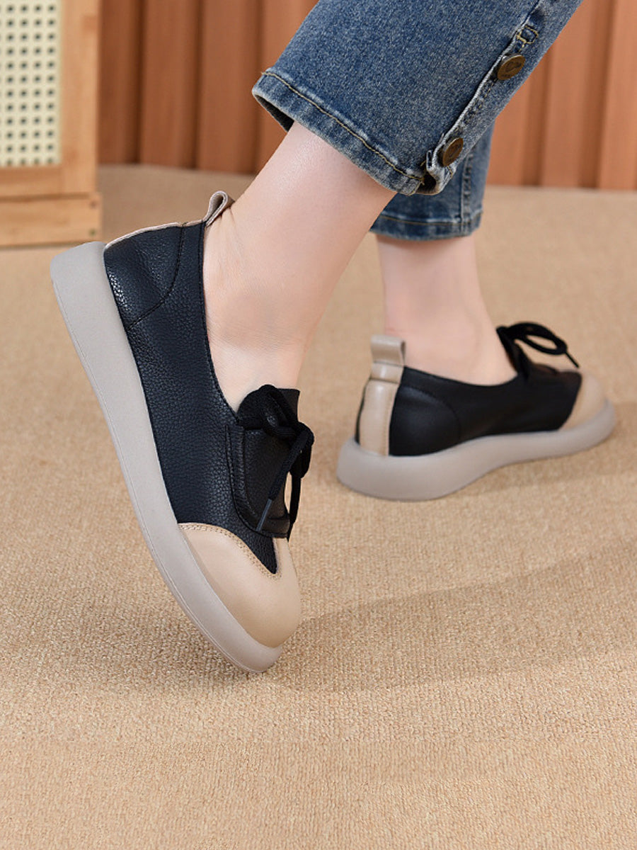 Women Summer Casual Leather Spliced Flat Shoes
