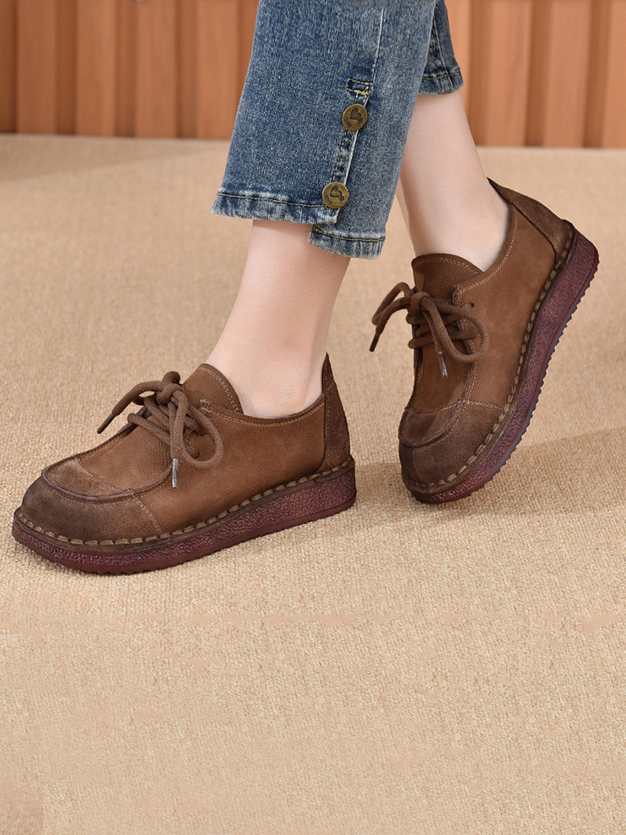 Women Vintage Genuine Leather Strap Flat Shoes