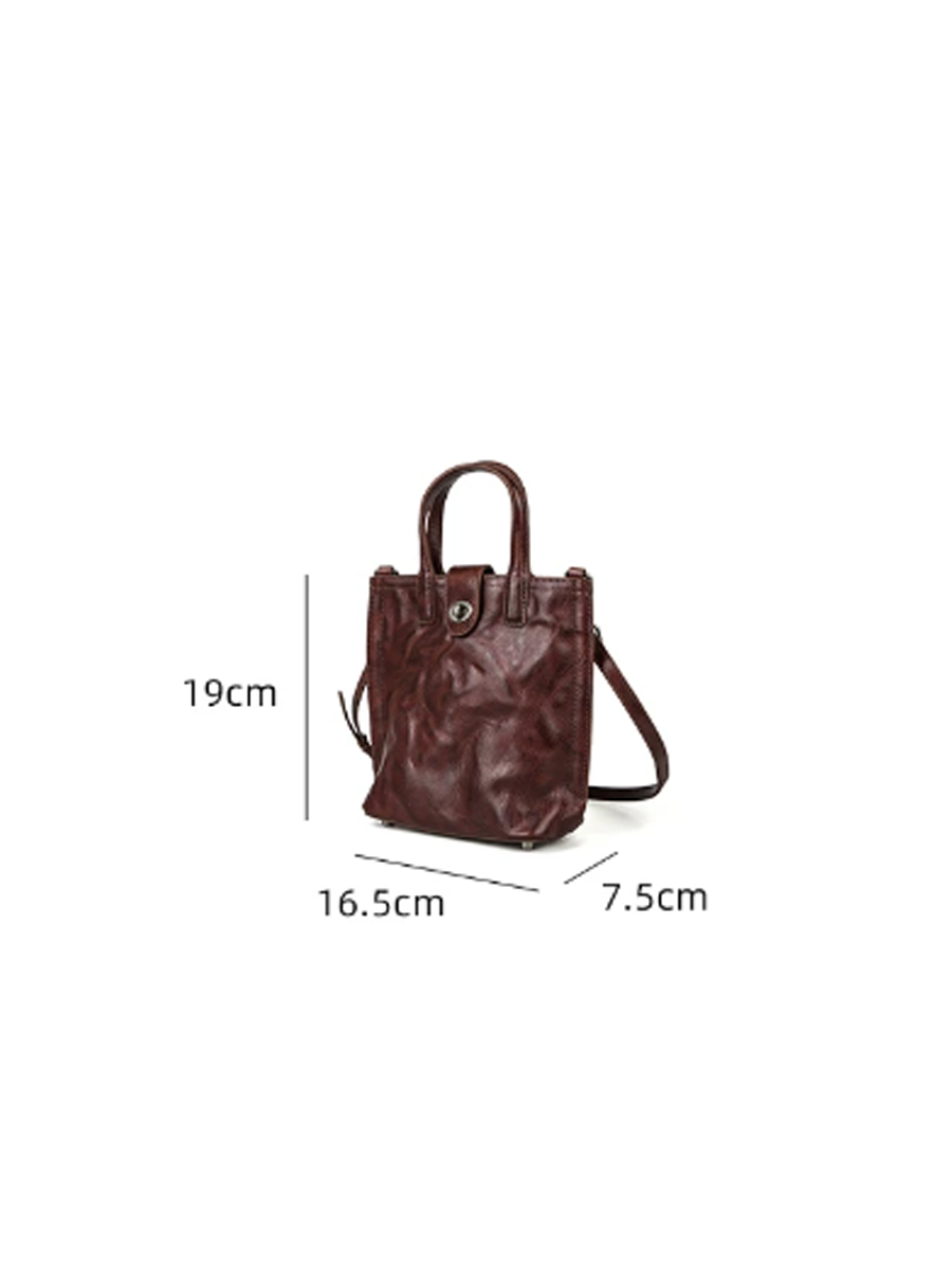 Vintage Crinkled Mini Tote Crossbody Bag