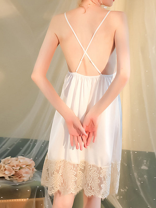 Sleeveless Backless Lacy Split-Joint Spaghetti-Neck Intimates&Pajamas