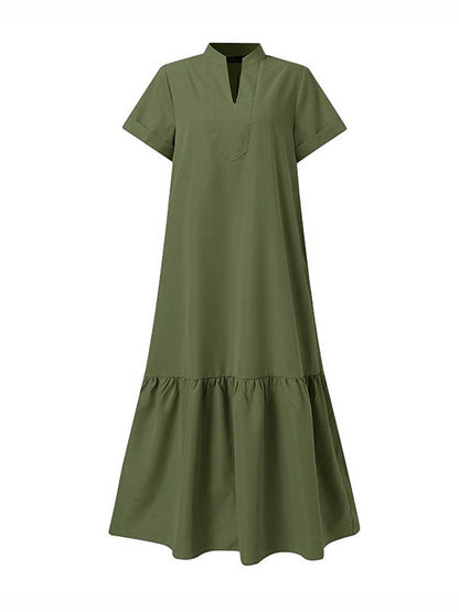 A-Line Loose Solid Color Split-Joint V-Neck Maxi Dresses