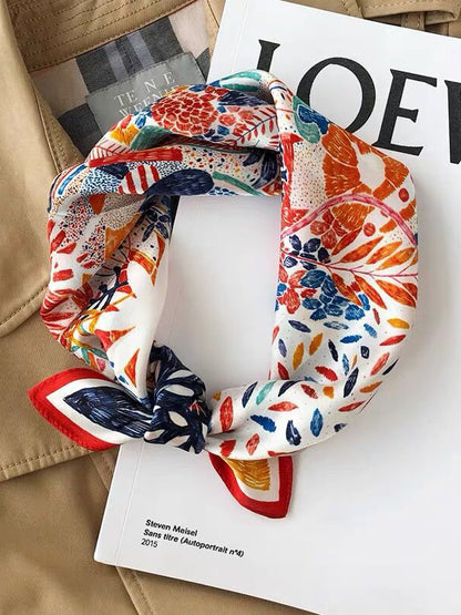 Square Flower Print Leaves Print Scarf
