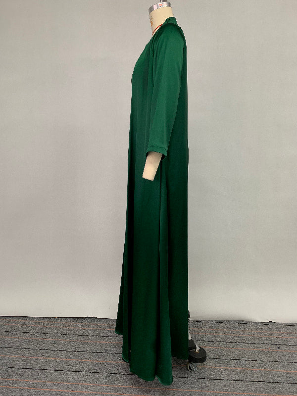 Long Sleeves Loose Embroidered Solid Color Evening Dresses