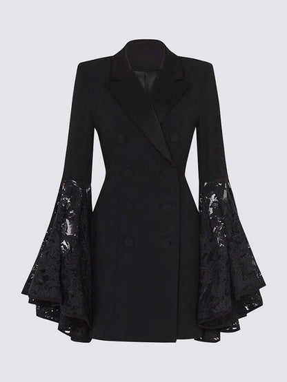 Flared Sleeves Long Sleeves Asymmetric Buttoned Solid Color Split-Joint Notched Collar Blazer Outerwear