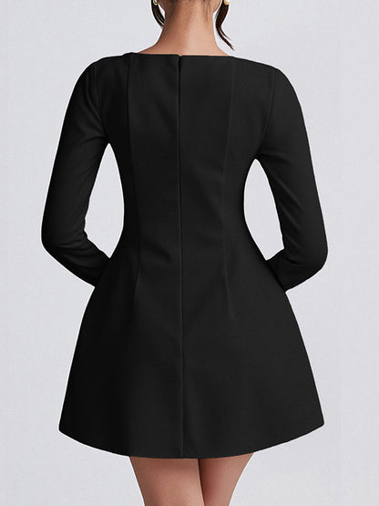 A-Line Bodycon Solid Color Zipper Square-Neck Mini Dresses