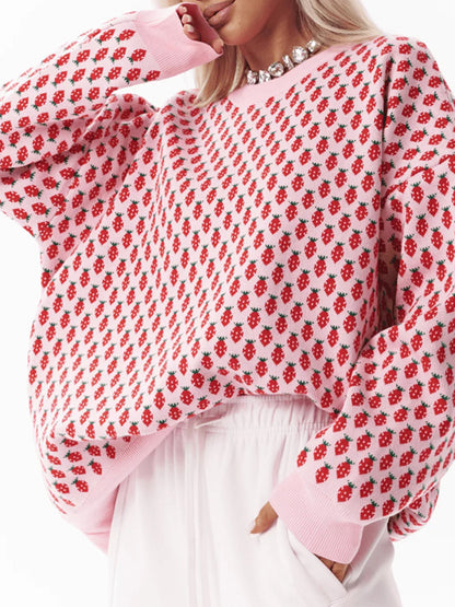 Long Sleeves Loose Pleated Split-Joint Round-Neck Sweater Tops