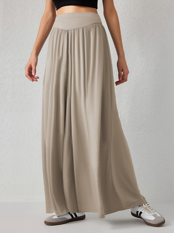 High Waisted Loose Pleated Pockets Solid Color Split-Joint Pants Trousers