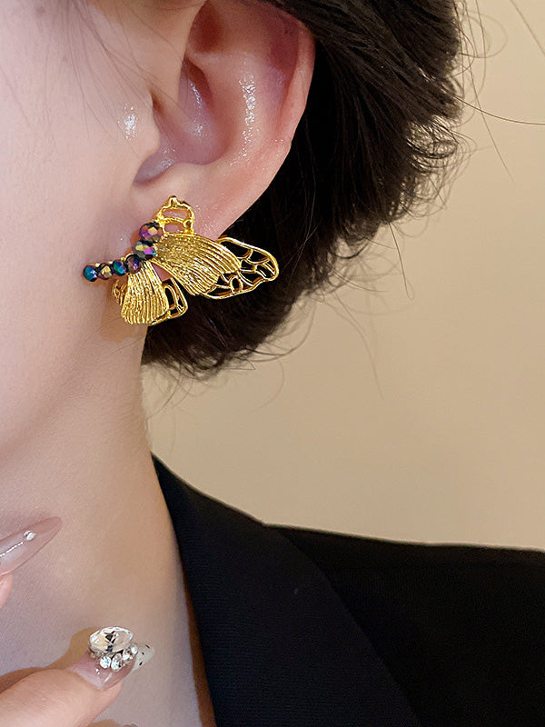 Butterfly Shape Rhine Stones Drop Earrings