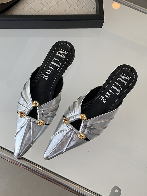 Hollow Pointed-Toe Split-Joint Sandals Slippers&Mules