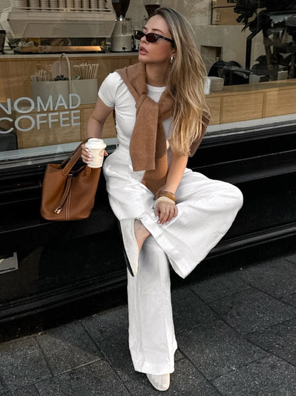 Elasticated Waist High Waisted Pleated Solid Color Split-Joint Pants
