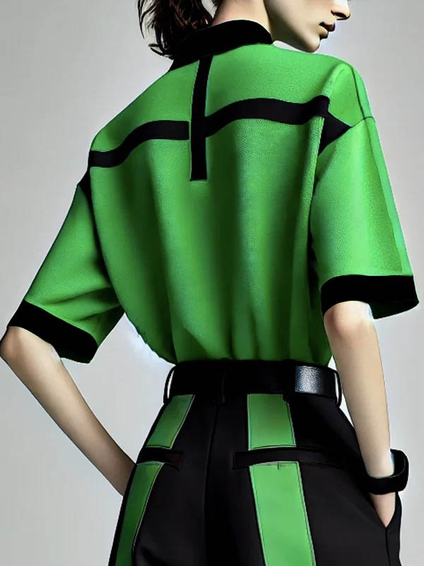 Half Sleeves Loose Contrast Color Lapel Blouses&Shirts Tops
