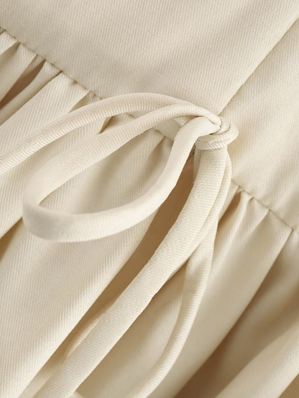 A-Line Loose Pleated Solid Color Split-Joint Zipper Round-Neck Mini Dresses