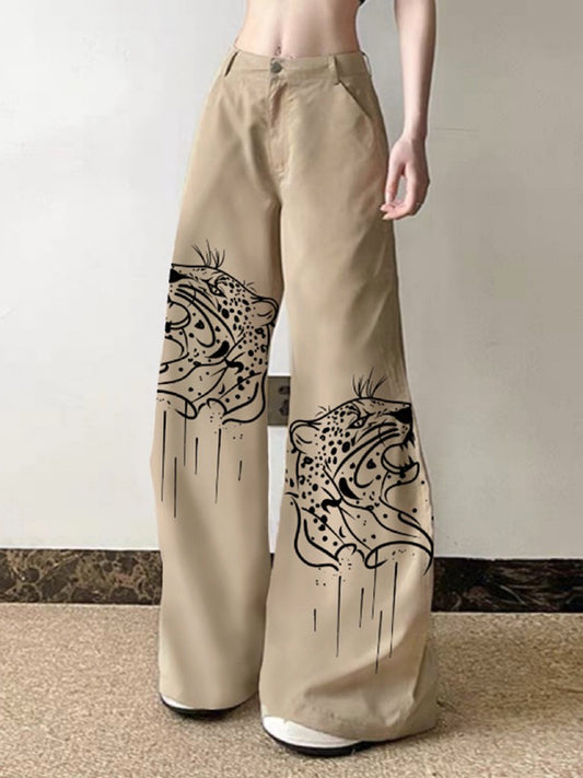 Wide Leg Animal Prints Tiger Printed Pants Trousers