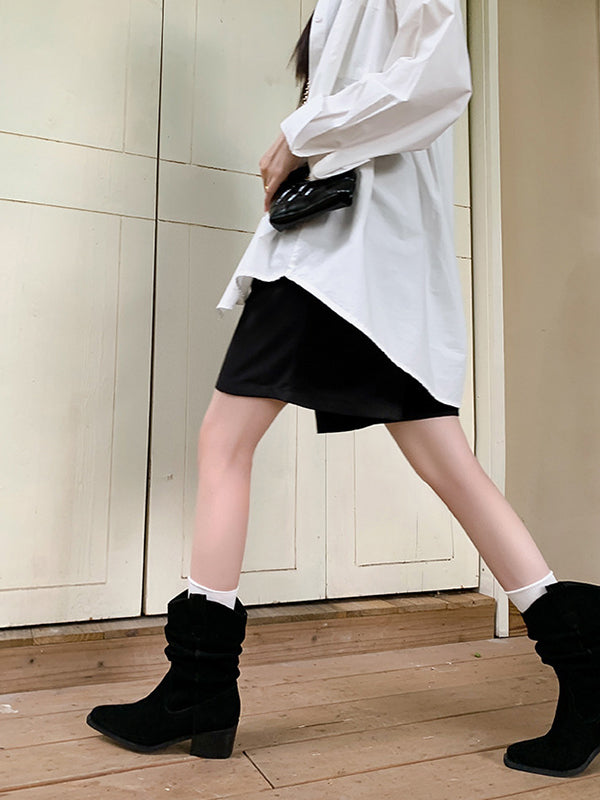 Pointed-Toe Split-Joint Boots Pumps