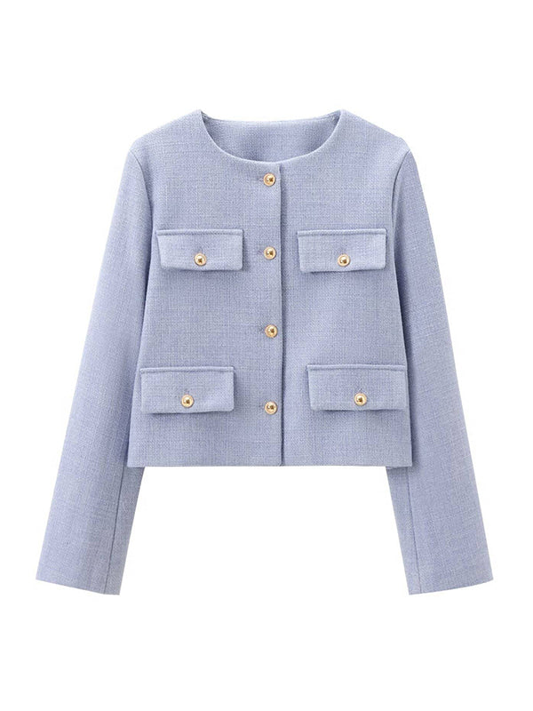 Long Sleeves Loose Buttoned Split-Joint Round-Neck Outerwear