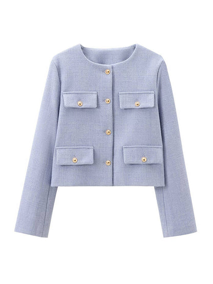 Long Sleeves Loose Buttoned Split-Joint Round-Neck Outerwear