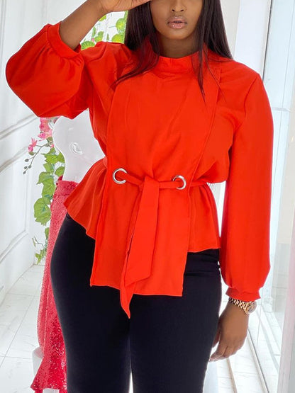 Loose Wrap Bandage Hollow Solid Color Split-Joint Blouses&Shirts Tops