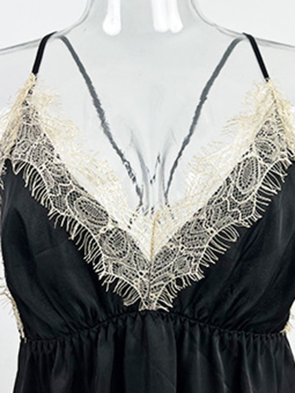 Sleeveless Backless Lacy Split-Joint Spaghetti-Neck Intimates&Pajamas