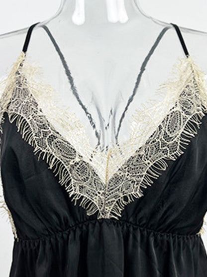 Sleeveless Backless Lacy Split-Joint Spaghetti-Neck Intimates&Pajamas