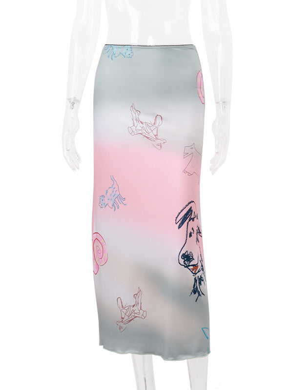 Bodycon Animal Printed Gradient Split-Joint Skirts Bottoms