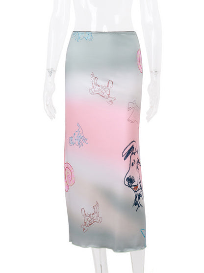 Bodycon Animal Printed Gradient Split-Joint Skirts Bottoms