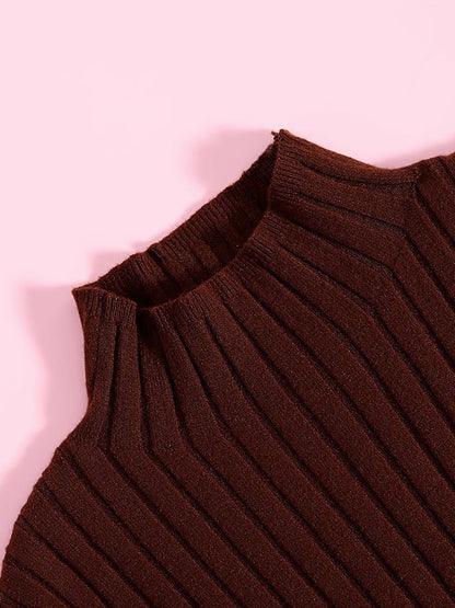 Long Sleeves Skinny Hollow Solid Color Mock Neck Knitwear Pullovers Sweater Tops