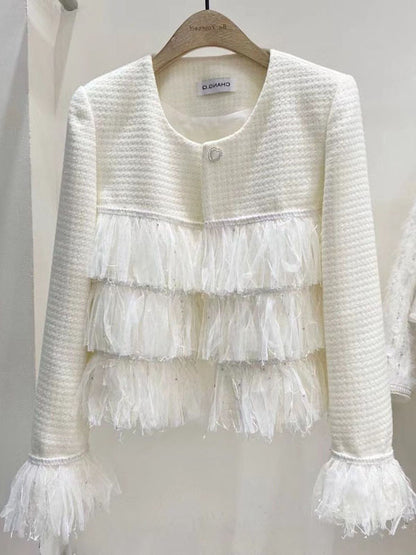 Long Sleeves Loose Buttoned Split-Joint Tasseled Round-Neck Outerwear Woolen Coat