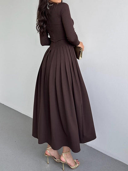 A-Line Bodycon Asymmetric Pleated Solid Color Split-Joint One-Shoulder Maxi Dresses