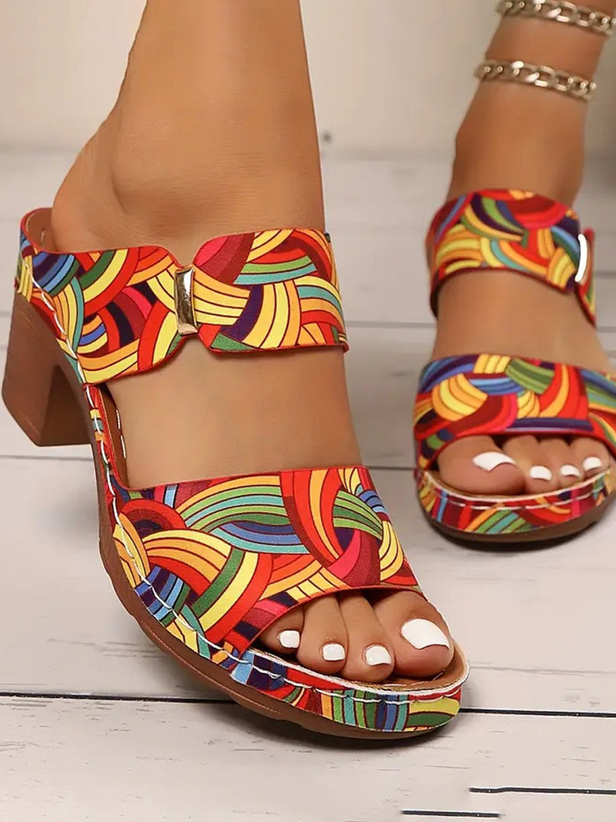 Contrast Color Round-Toe Sandals