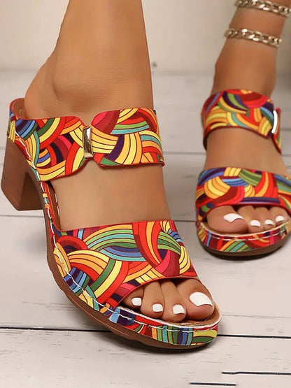 Contrast Color Round-Toe Sandals